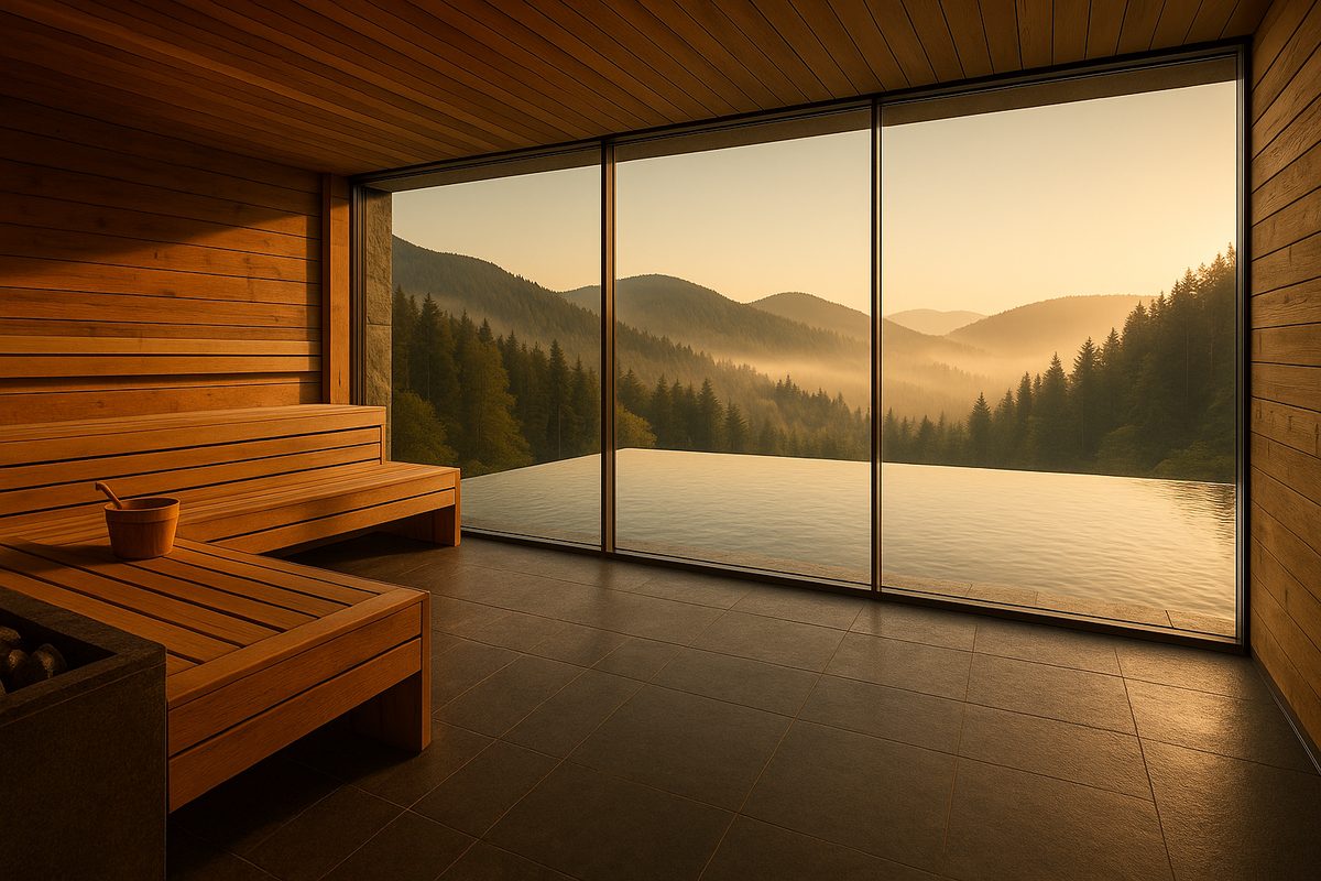 Panoramasauna mit Blick auf Berge